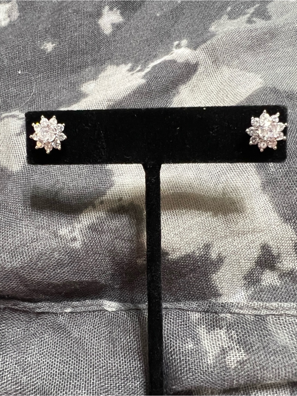 Silver Zircon Flower Stud Earrings - Sparkling White Accent